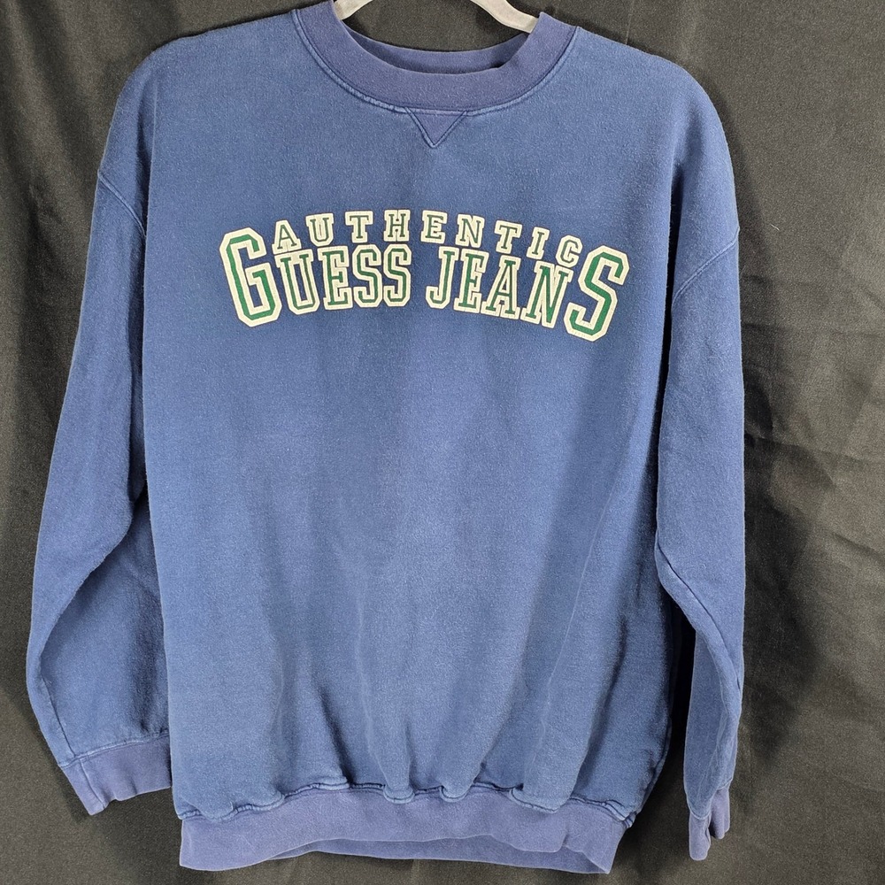 Vintage Guess Jeans Authentic Sweatshirt Blue Crewneck Kids XL Cotton Blend‎